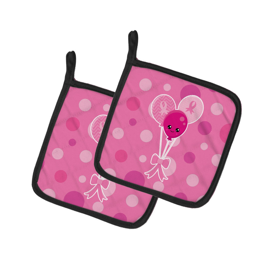 Breast Cancer Awareness Ribbon Balloons Pot Holder Set of 2 Heat Resistant Quilted Hot Pads 7.5 x 7.5 Inch, Insulated Kitchen Trivets for Cooking & Baking