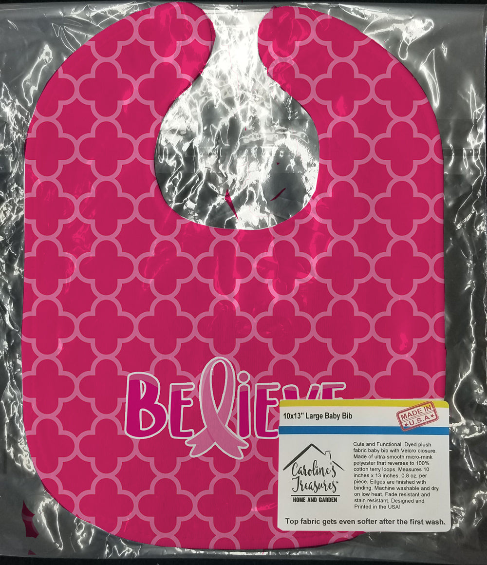 Breast Cancer Awareness Ribbon Believe Baby Bib Easy-Clean Baby Bib Baby Feeding Accessory Baby Mealtime Essential, 10 x 13, Multicolor