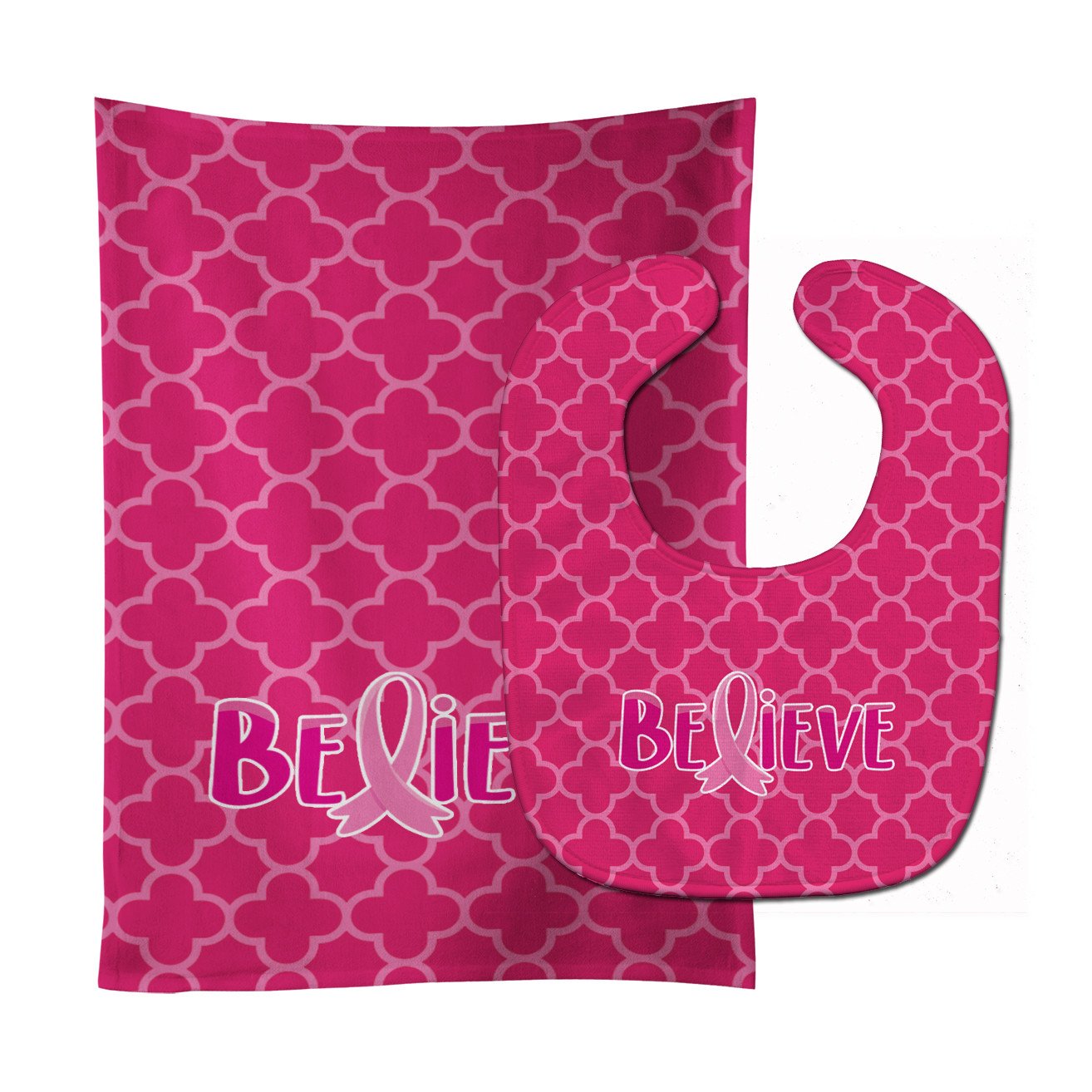 Breast Cancer Awareness Ribbon Believe Baby Bib & Burp Cloth Easy-Clean Baby Bib Baby Feeding Accessory Baby Mealtime Essential