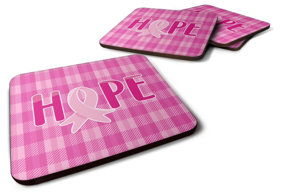 Breast Cancer Awareness Ribbon Hope Foam Coasters Set of 4 Cup Coasters for Indoor Outdoor, Tabletop Protection, Anti Slip, Mouse pad Material