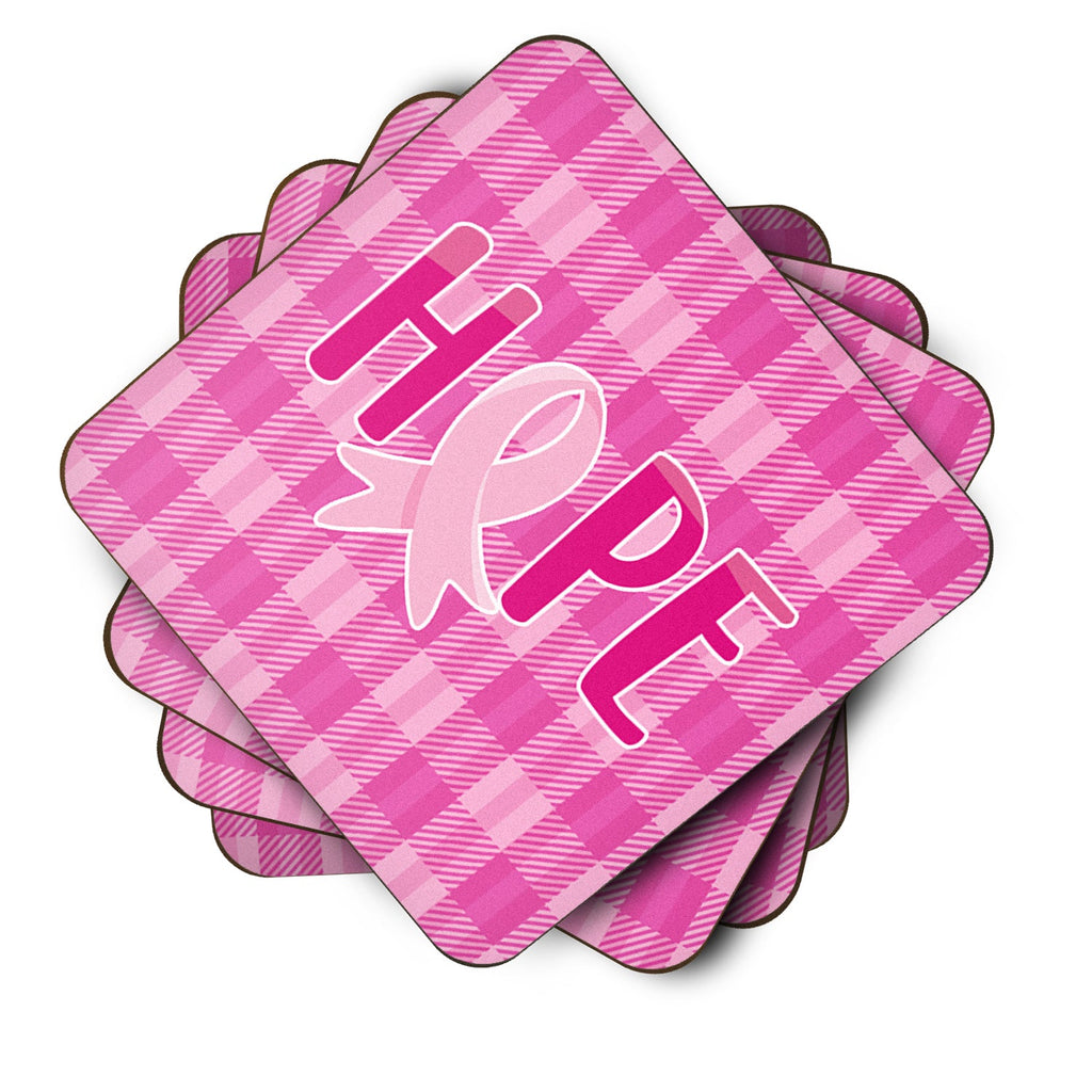 Breast Cancer Awareness Ribbon Hope Foam Coasters Set of 4 Cup Coasters for Indoor Outdoor, Tabletop Protection, Anti Slip, Mouse pad Material