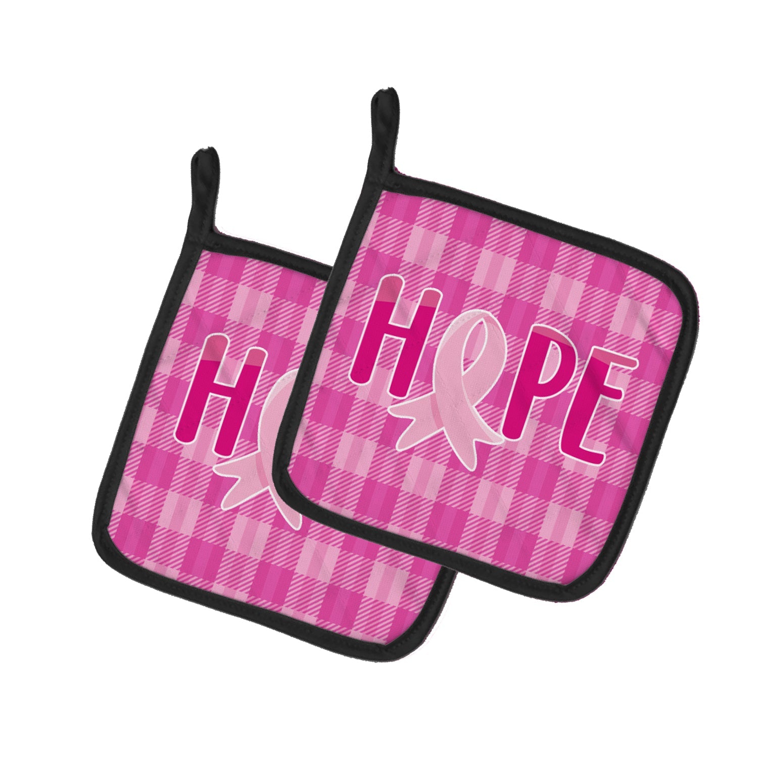Breast Cancer Awareness Ribbon Hope Pot Holder Set of 2 Heat Resistant Quilted Hot Pads 7.5 x 7.5 Inch, Insulated Kitchen Trivets for Cooking & Baking