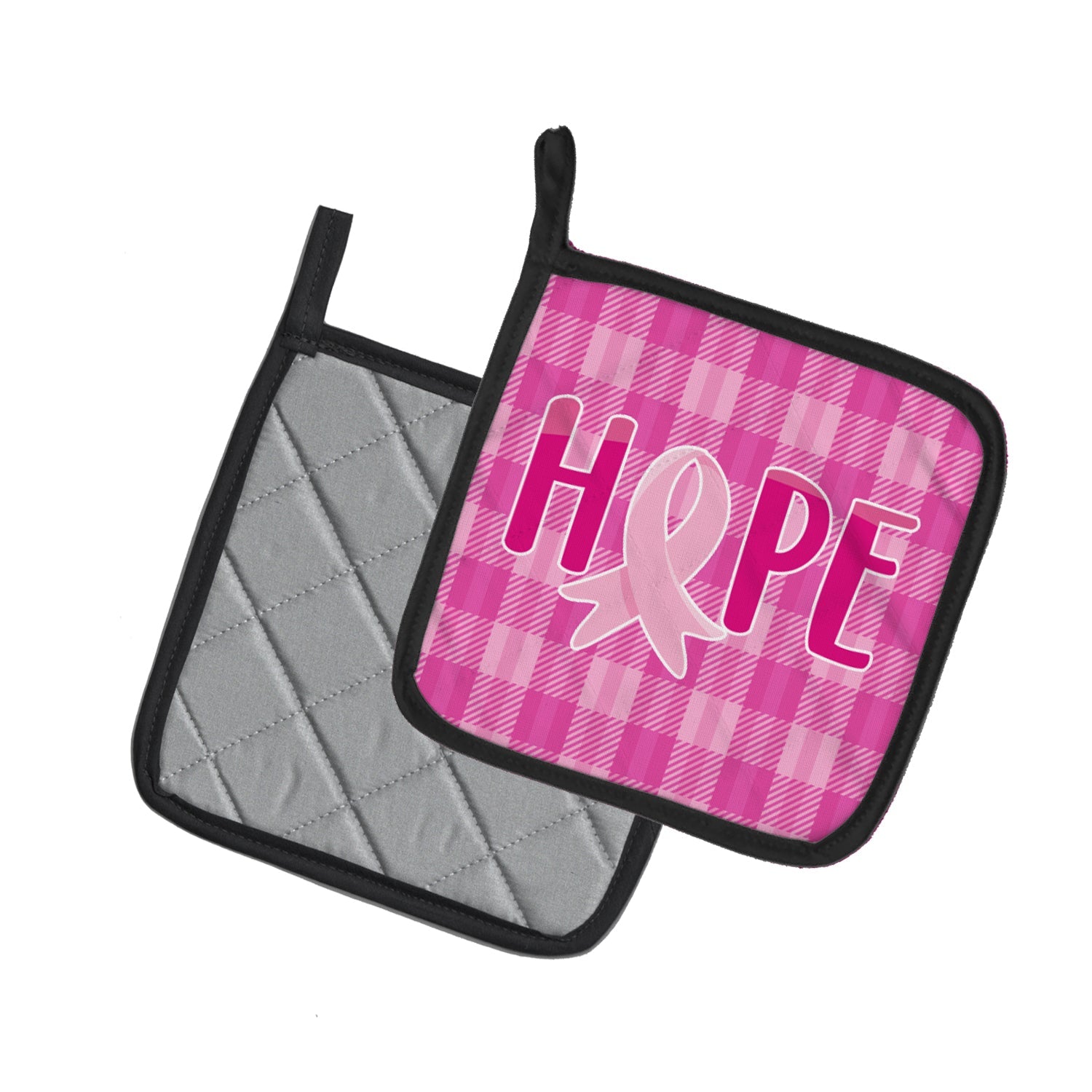 Breast Cancer Awareness Ribbon Hope Pot Holder Set of 2 Heat Resistant Quilted Hot Pads 7.5 x 7.5 Inch, Insulated Kitchen Trivets for Cooking & Baking
