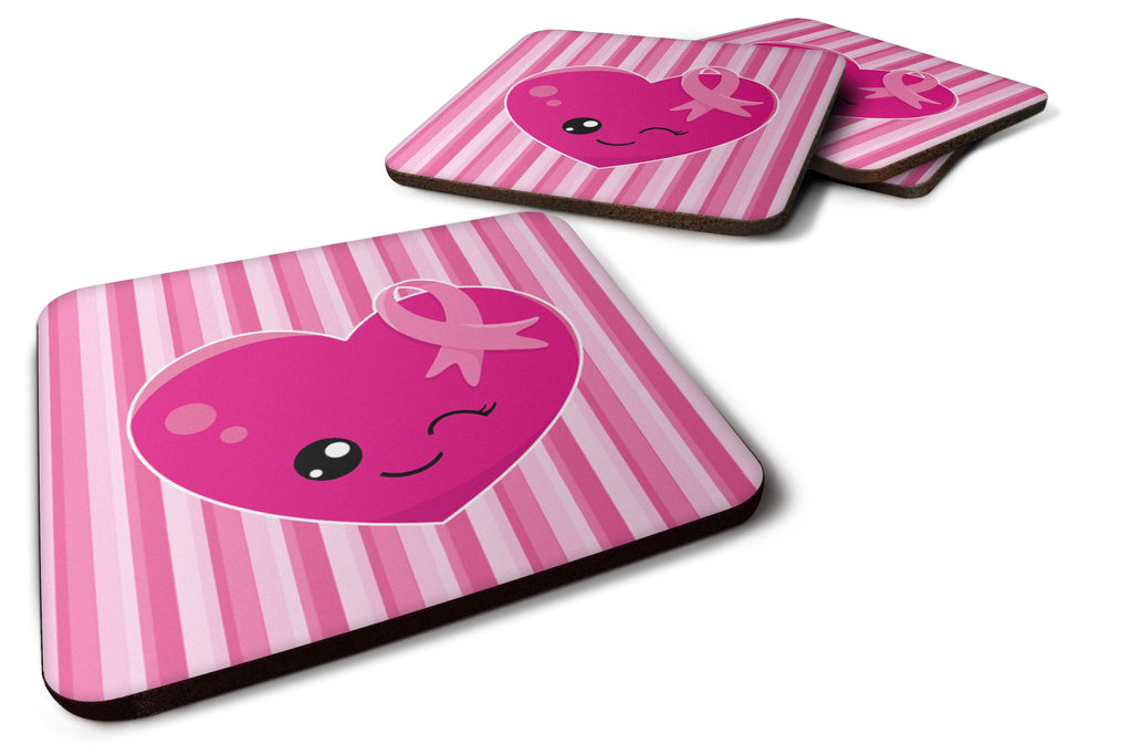 Breast Cancer Awareness Ribbon Heart Foam Coasters Set of 4 Cup Coasters for Indoor Outdoor, Tabletop Protection, Anti Slip, Mouse pad Material