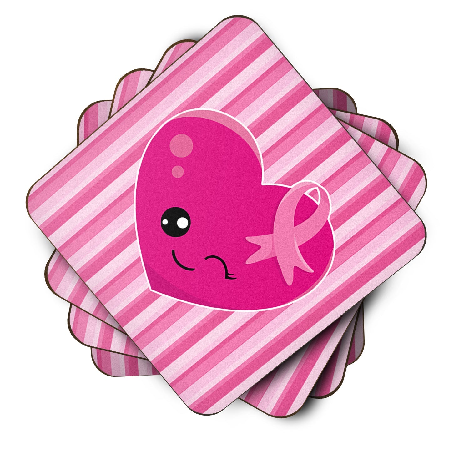 Breast Cancer Awareness Ribbon Heart Foam Coasters Set of 4 Cup Coasters for Indoor Outdoor, Tabletop Protection, Anti Slip, Mouse pad Material