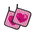 Breast Cancer Awareness Ribbon Heart Pot Holder Set of 2 Heat Resistant Quilted Hot Pads 7.5 x 7.5 Inch, Insulated Kitchen Trivets for Cooking & Baking