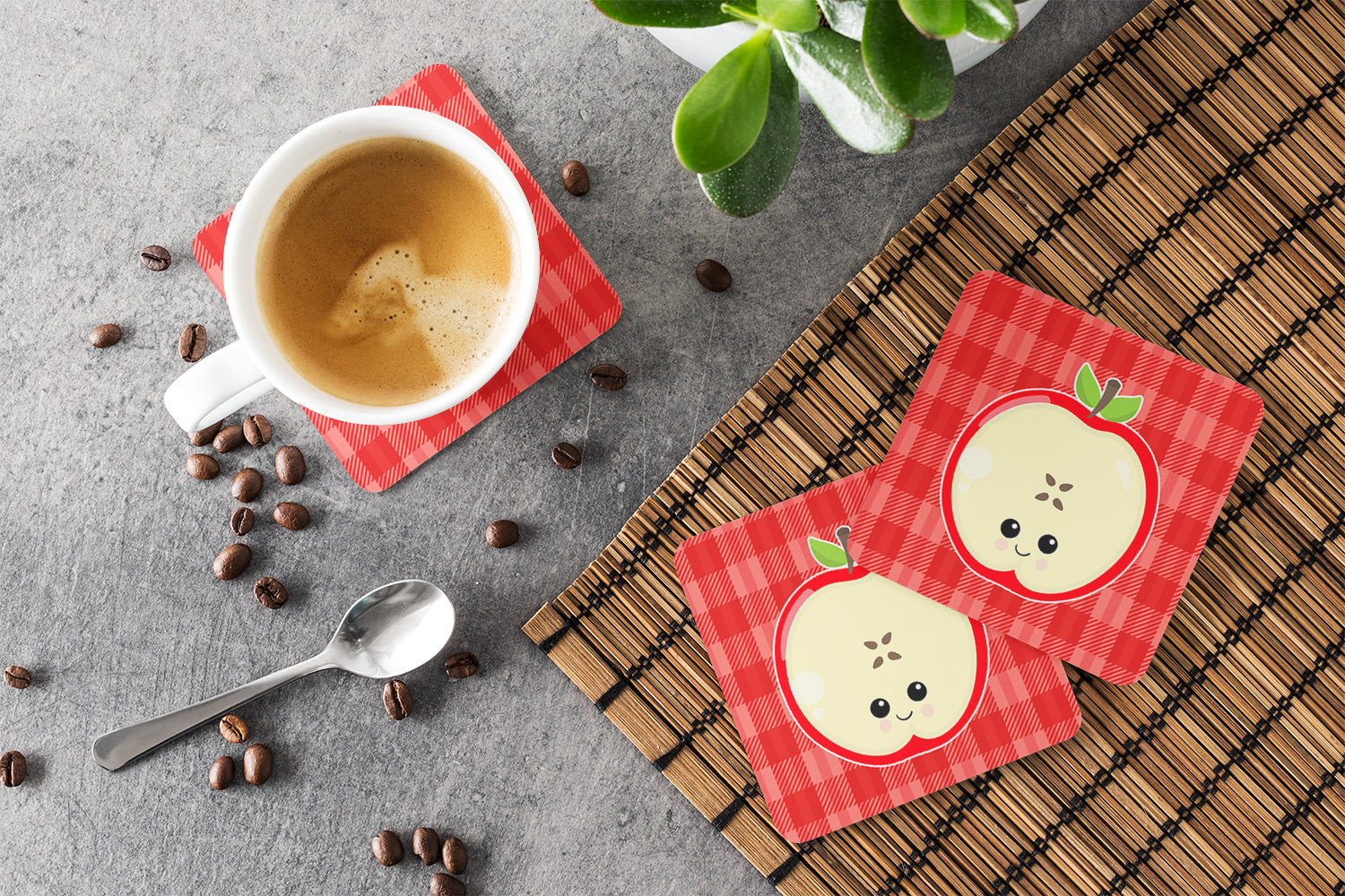 Apple Face Foam Coasters Set of 4 Cup Coasters for Indoor Outdoor, Tabletop Protection, Anti Slip, Mouse pad Material