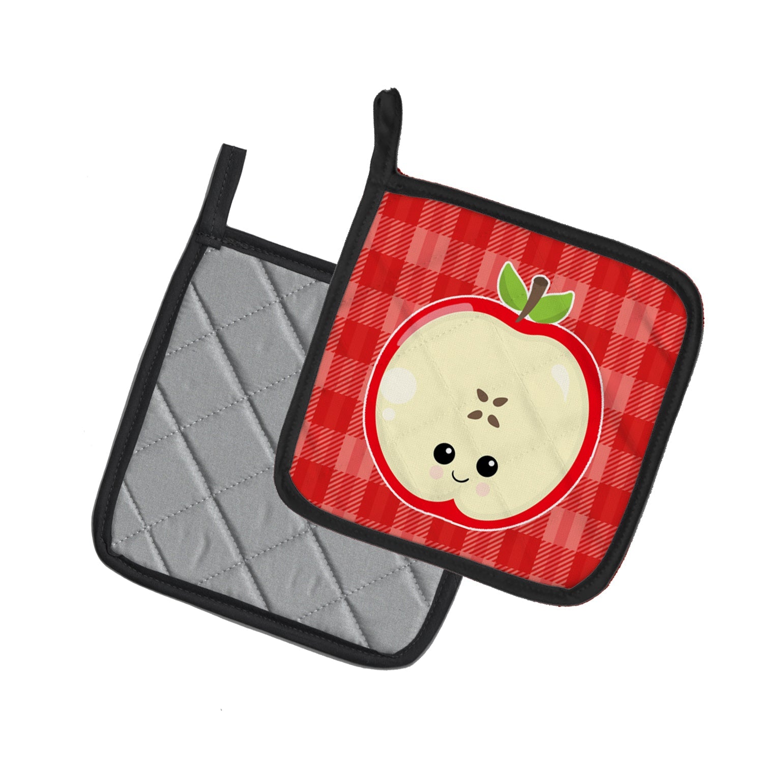 Apple Face Pot Holder Set of 2 Heat Resistant Quilted Hot Pads 7.5 x 7.5 Inch, Insulated Kitchen Trivets for Cooking & Baking