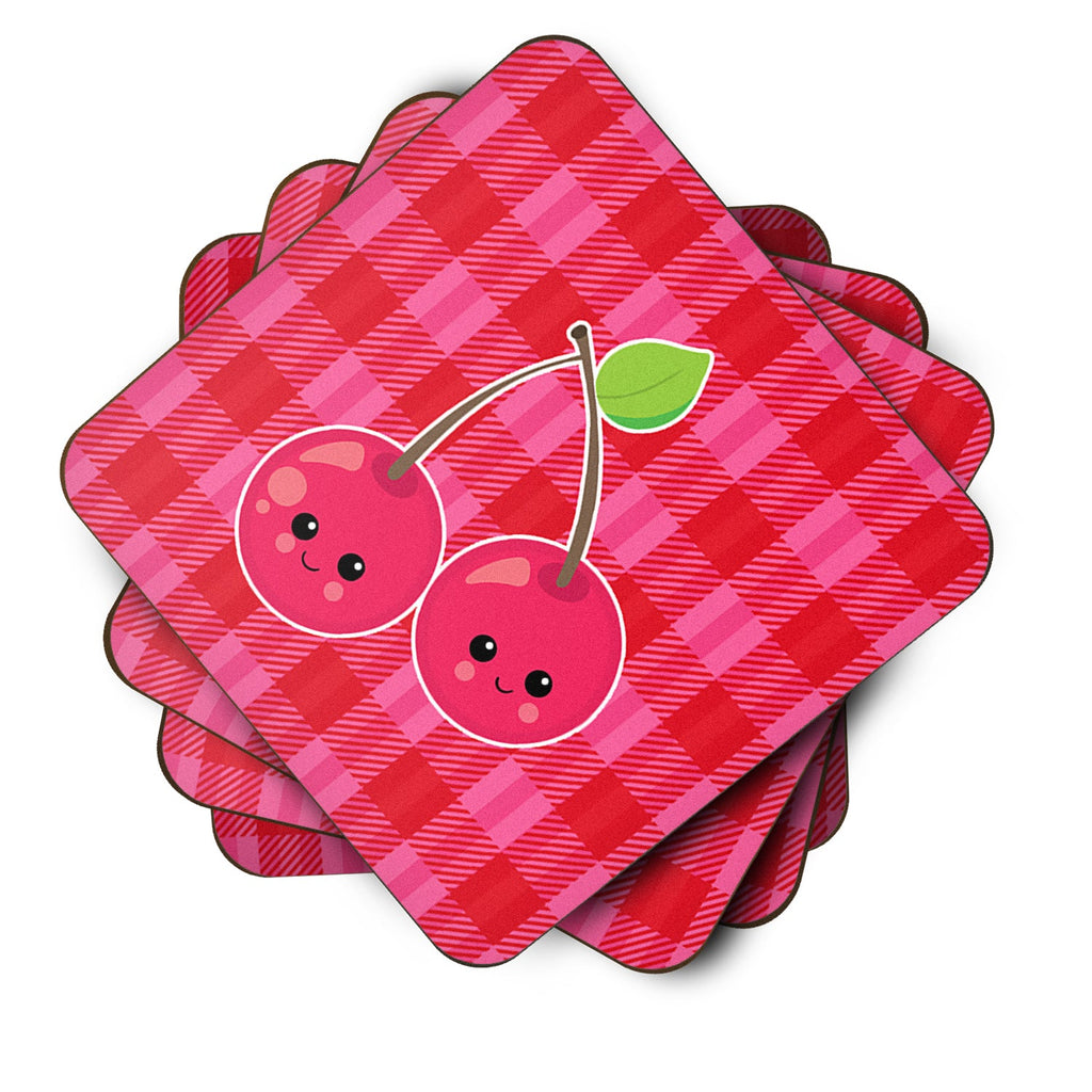 Cherry Faces Foam Coasters Set of 4 Cup Coasters for Indoor Outdoor, Tabletop Protection, Anti Slip, Mouse pad Material