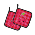 Cherry Faces Pot Holder Set of 2 Heat Resistant Quilted Hot Pads 7.5 x 7.5 Inch, Insulated Kitchen Trivets for Cooking & Baking