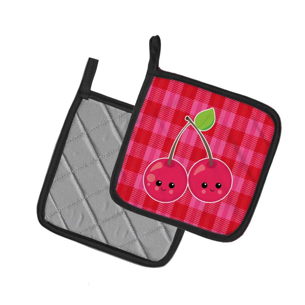 Cherry Faces Pot Holder Set of 2 Heat Resistant Quilted Hot Pads 7.5 x 7.5 Inch, Insulated Kitchen Trivets for Cooking & Baking