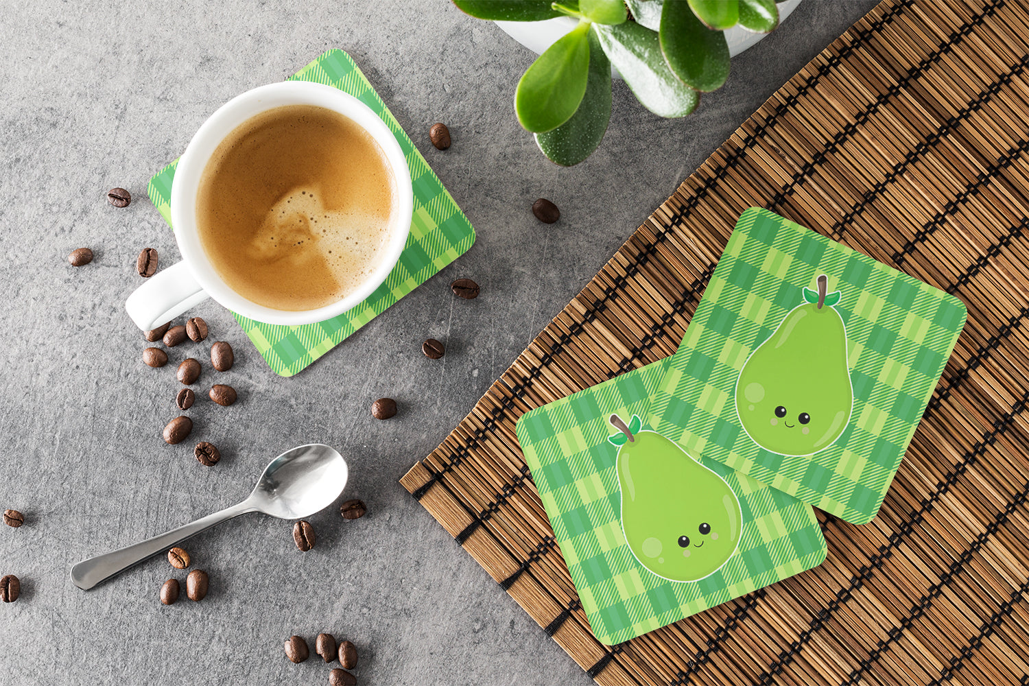 Pear Face Foam Coasters Set of 4 Cup Coasters for Indoor Outdoor, Tabletop Protection, Anti Slip, Mouse pad Material