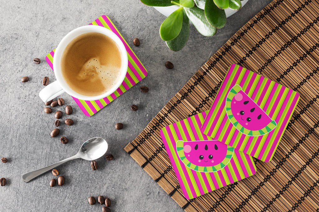 Watermelon Face Foam Coasters Set of 4 Cup Coasters for Indoor Outdoor, Tabletop Protection, Anti Slip, Mouse pad Material