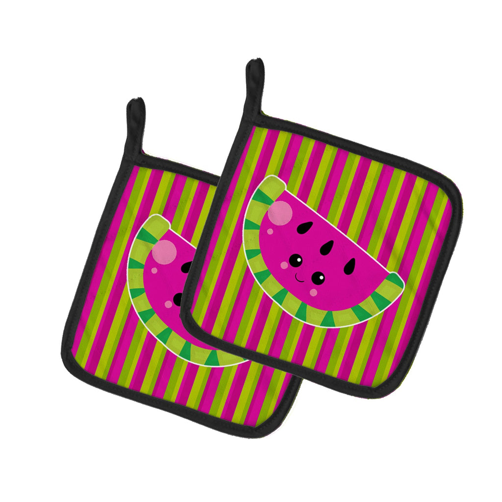 Watermelon Face Pot Holder Set of 2 Heat Resistant Quilted Hot Pads 7.5 x 7.5 Inch, Insulated Kitchen Trivets for Cooking & Baking
