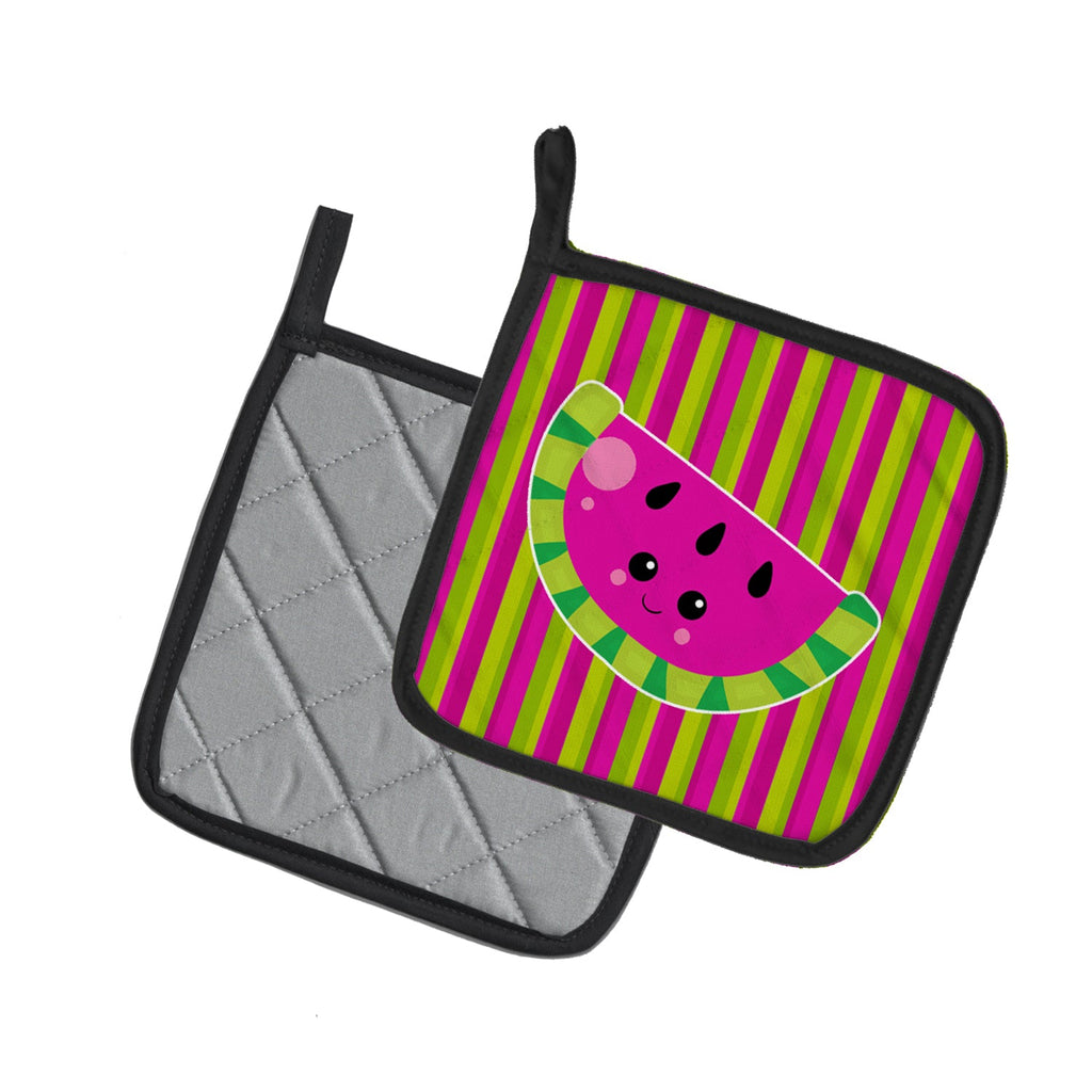 Watermelon Face Pot Holder Set of 2 Heat Resistant Quilted Hot Pads 7.5 x 7.5 Inch, Insulated Kitchen Trivets for Cooking & Baking