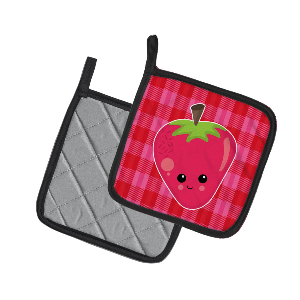 Strawberry Face Pot Holder Set of 2 Heat Resistant Quilted Hot Pads 7.5 x 7.5 Inch, Insulated Kitchen Trivets for Cooking & Baking