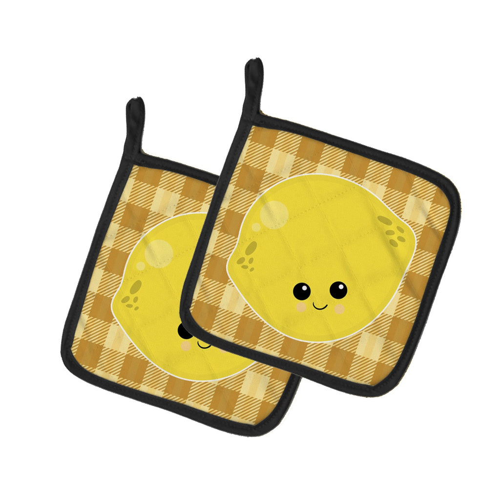 Lemon Face Pot Holder Set of 2 Heat Resistant Quilted Hot Pads 7.5 x 7.5 Inch, Insulated Kitchen Trivets for Cooking & Baking