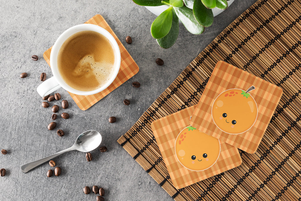 Orange Face Foam Coasters Set of 4 Cup Coasters for Indoor Outdoor, Tabletop Protection, Anti Slip, Mouse pad Material