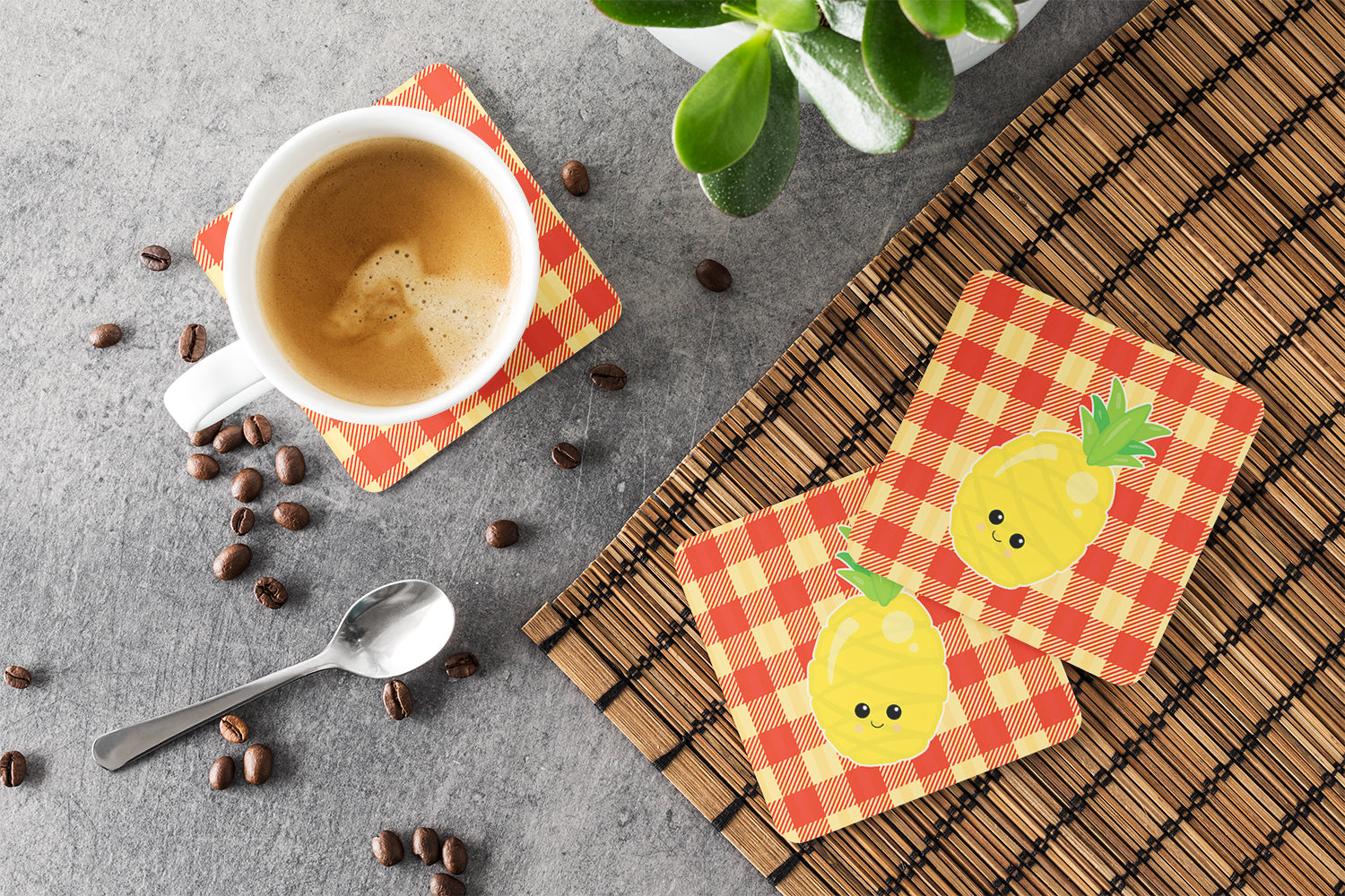 Pineapple Face Foam Coasters Set of 4 Cup Coasters for Indoor Outdoor, Tabletop Protection, Anti Slip, Mouse pad Material