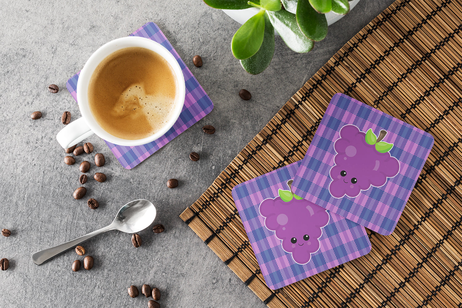 Grape Face Foam Coasters Set of 4 Cup Coasters for Indoor Outdoor, Tabletop Protection, Anti Slip, Mouse pad Material