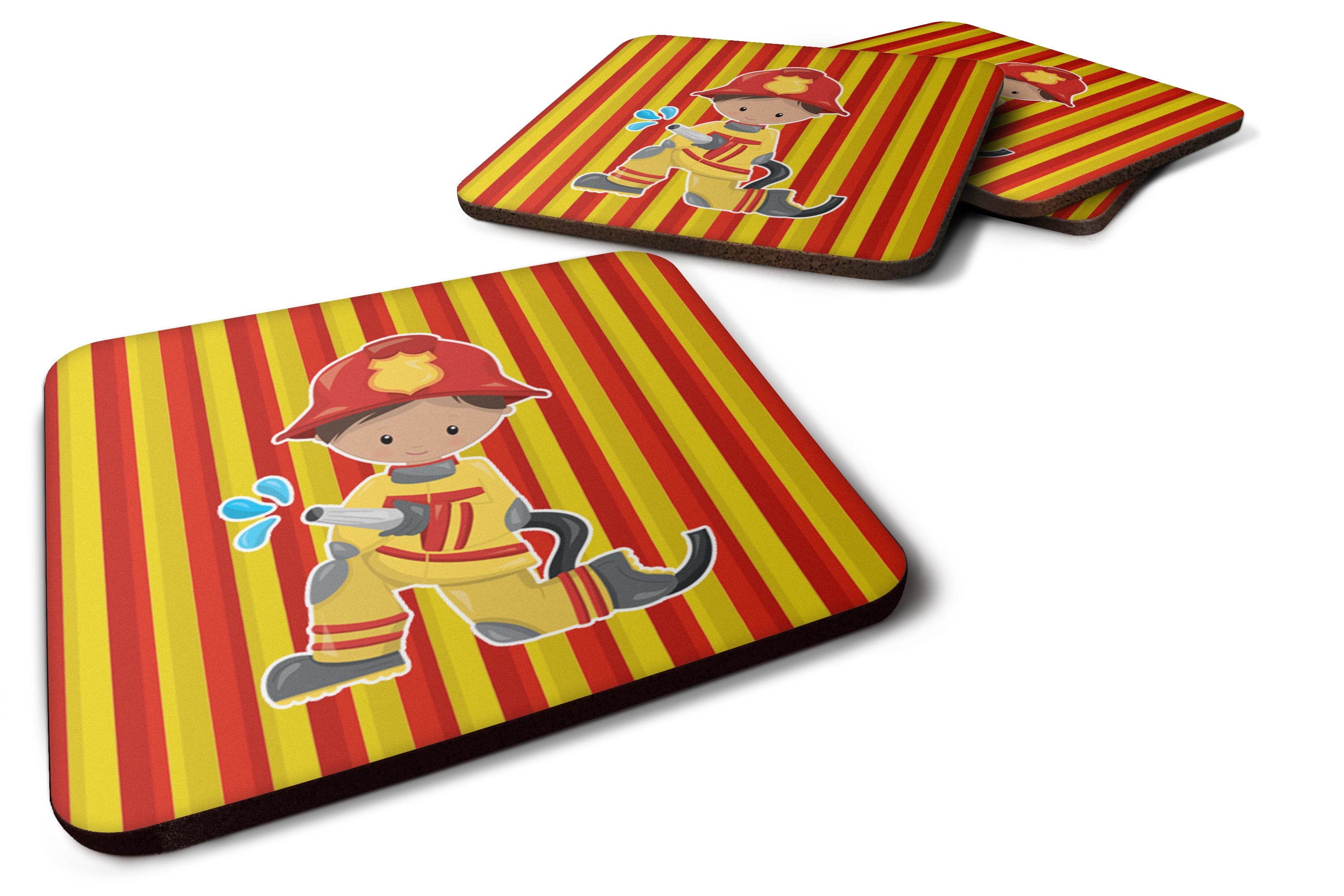 Fireman Boy Foam Coasters Set of 4 Cup Coasters for Indoor Outdoor, Tabletop Protection, Anti Slip, Mouse pad Material