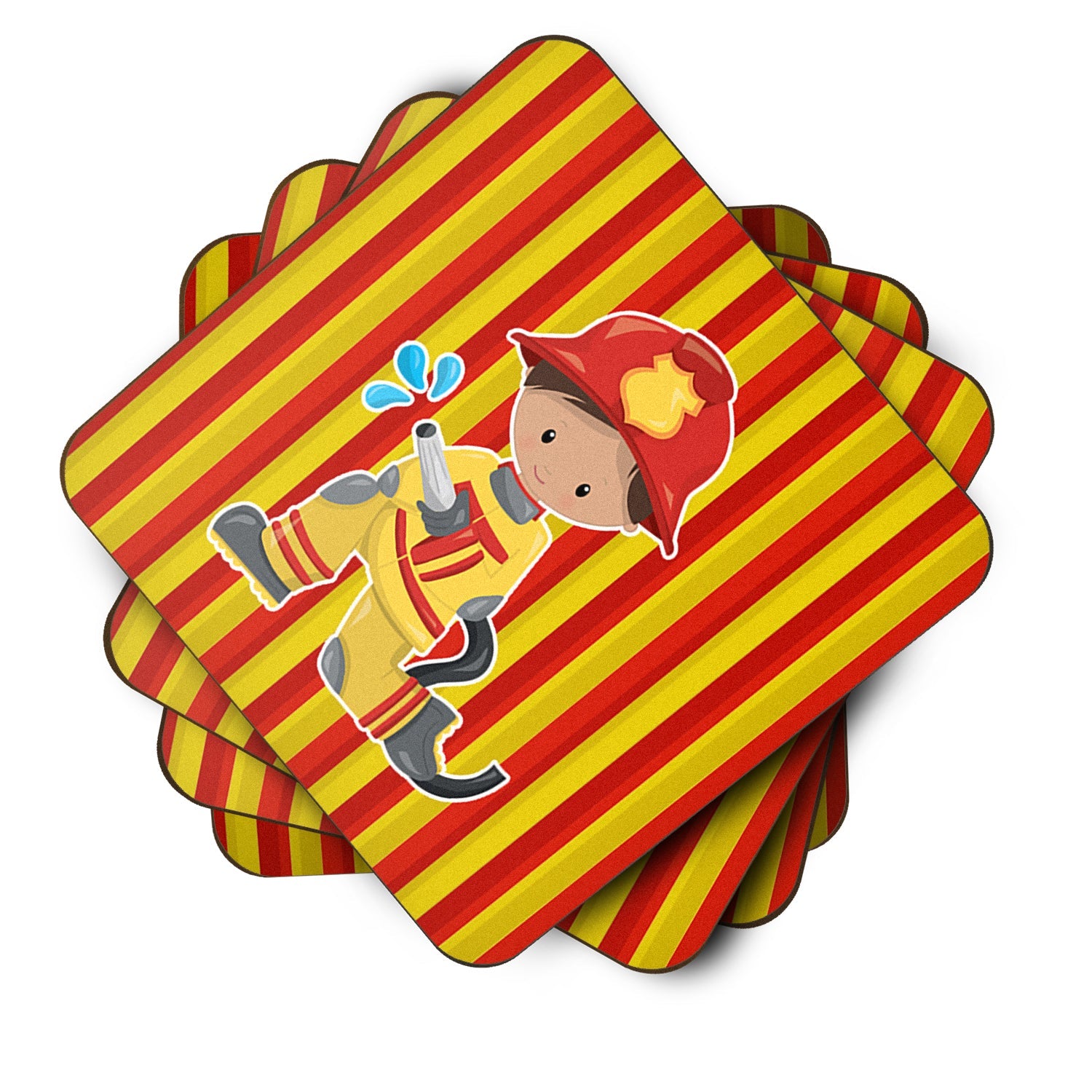 Fireman Boy Foam Coasters Set of 4 Cup Coasters for Indoor Outdoor, Tabletop Protection, Anti Slip, Mouse pad Material