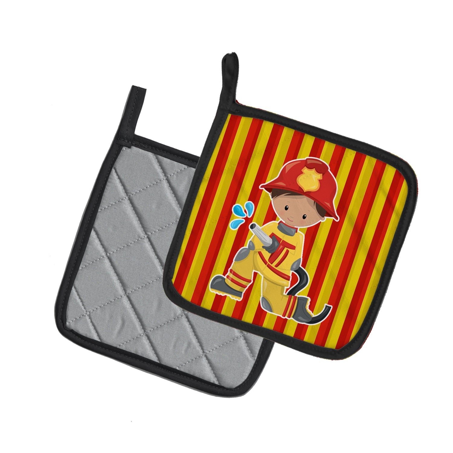 Fireman Boy Pot Holder Set of 2 Heat Resistant Quilted Hot Pads 7.5 x 7.5 Inch, Insulated Kitchen Trivets for Cooking & Baking