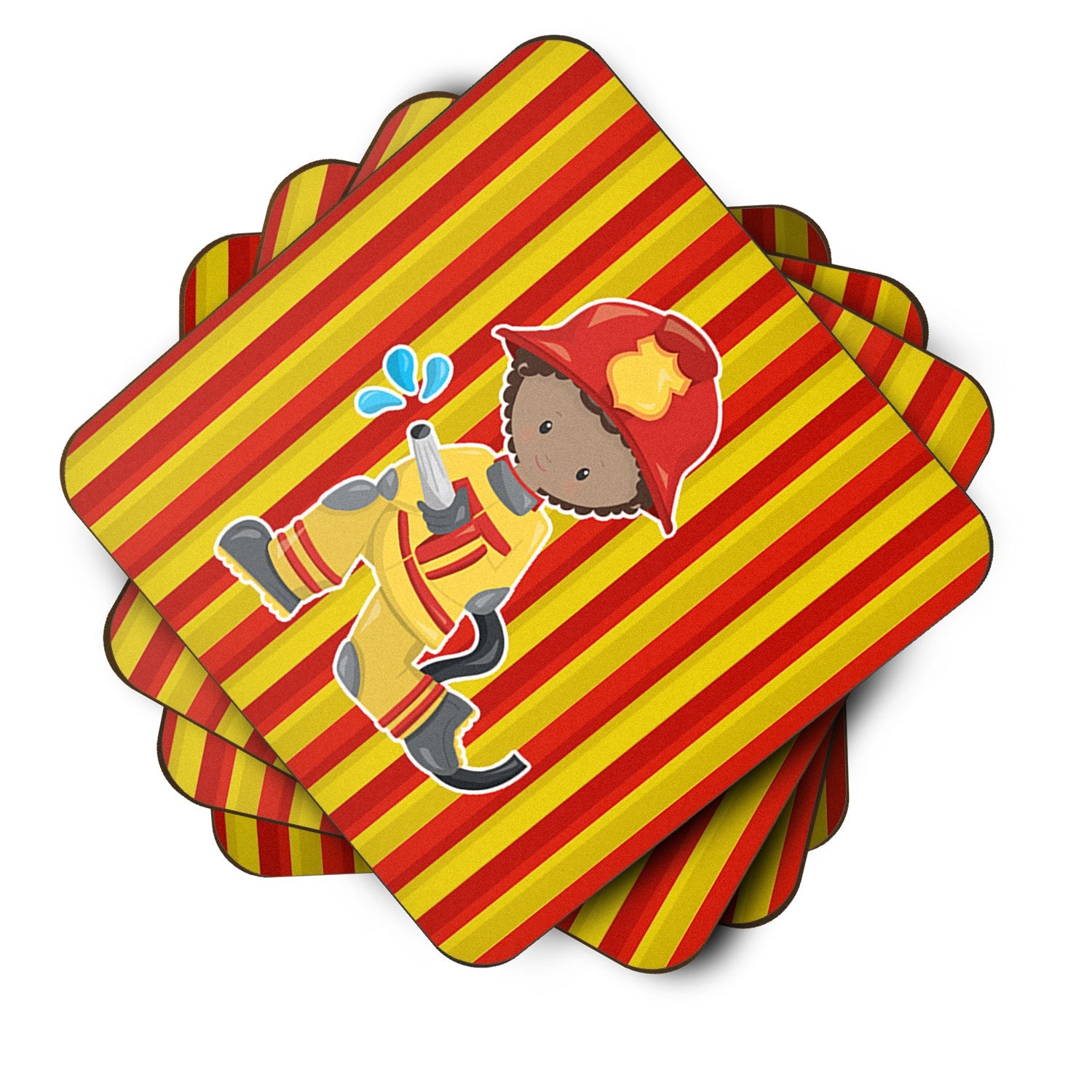 Fireman Boy Foam Coasters Set of 4 Cup Coasters for Indoor Outdoor, Tabletop Protection, Anti Slip, Mouse pad Material