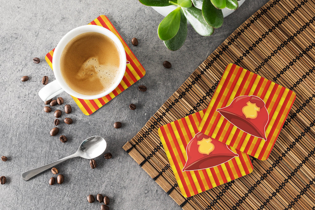 Fireman's Hat Foam Coasters Set of 4 Cup Coasters for Indoor Outdoor, Tabletop Protection, Anti Slip, Mouse pad Material