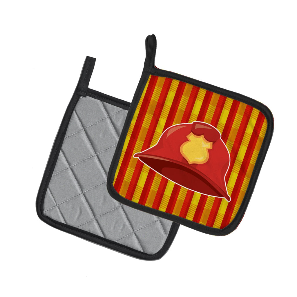 Fireman's Hat Pot Holder Set of 2 Heat Resistant Quilted Hot Pads 7.5 x 7.5 Inch, Insulated Kitchen Trivets for Cooking & Baking