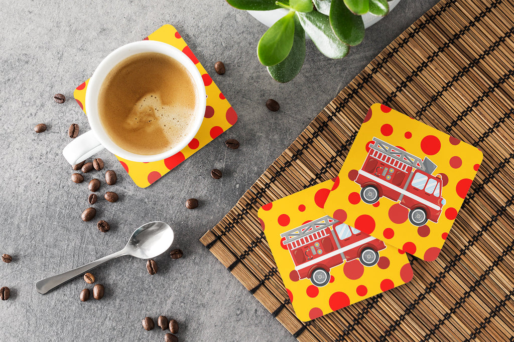 Fireman's Firetruck Foam Coasters Set of 4 Cup Coasters for Indoor Outdoor, Tabletop Protection, Anti Slip, Mouse pad Material