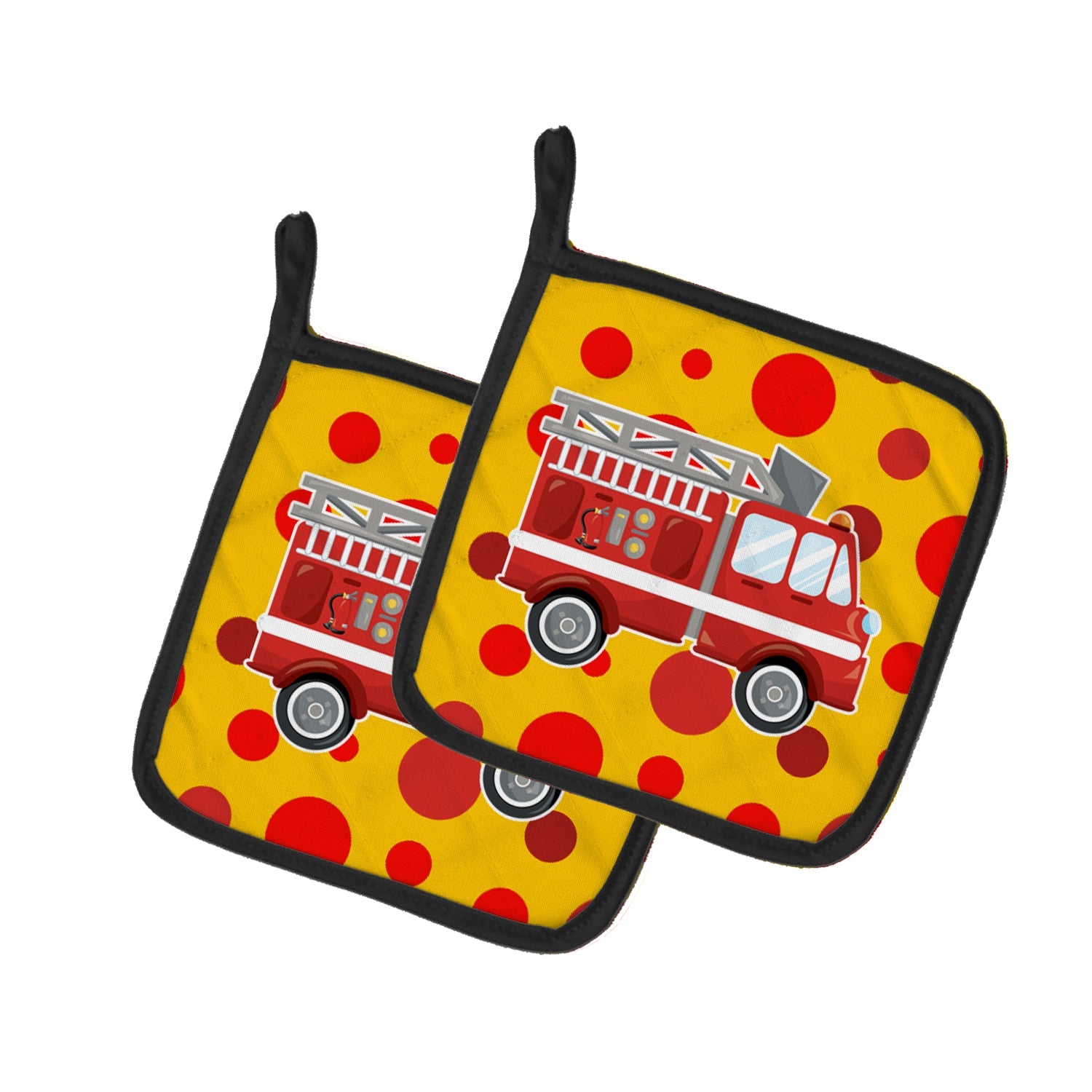 Fireman's Firetruck Pot Holder Set of 2 Heat Resistant Quilted Hot Pads 7.5 x 7.5 Inch, Insulated Kitchen Trivets for Cooking & Baking