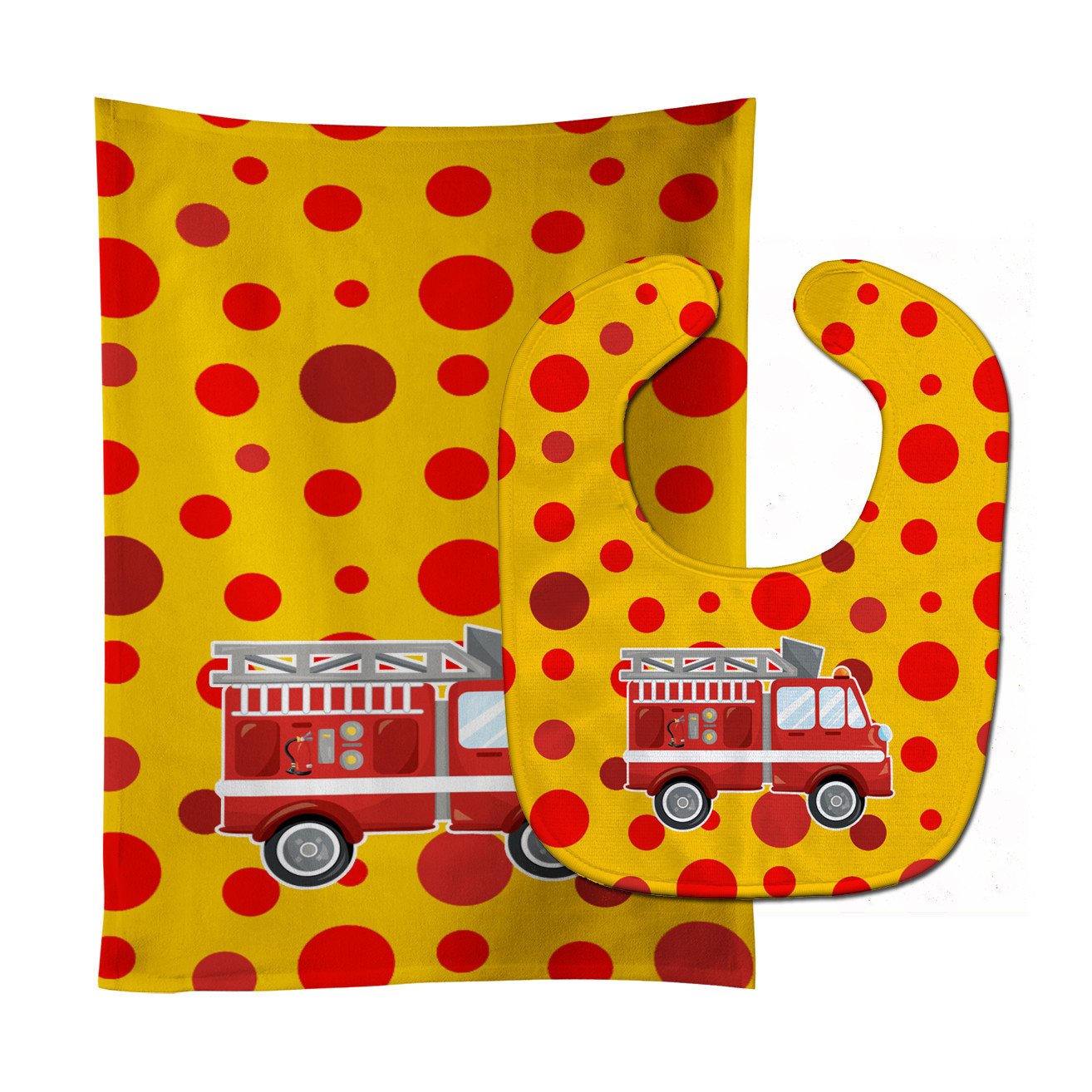 Fireman's Firetruck Baby Bib & Burp Cloth Easy-Clean Baby Bib Baby Feeding Accessory Baby Mealtime Essential