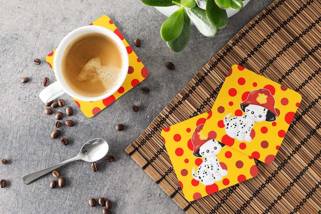 Fireman Dalmatian Puppy Foam Coasters Set of 4 Cup Coasters for Indoor Outdoor, Tabletop Protection, Anti Slip, Mouse pad Material