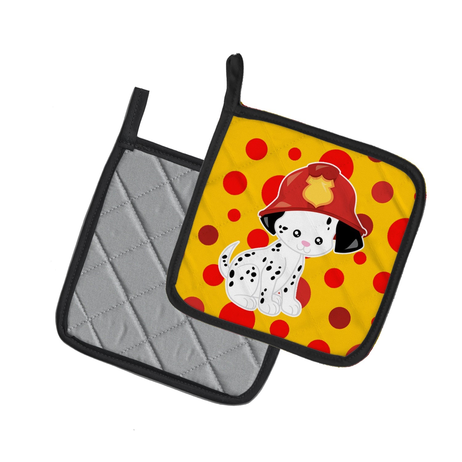 Fireman Dalmatian Puppy Pot Holder Set of 2 Heat Resistant Quilted Hot Pads 7.5 x 7.5 Inch, Insulated Kitchen Trivets for Cooking & Baking