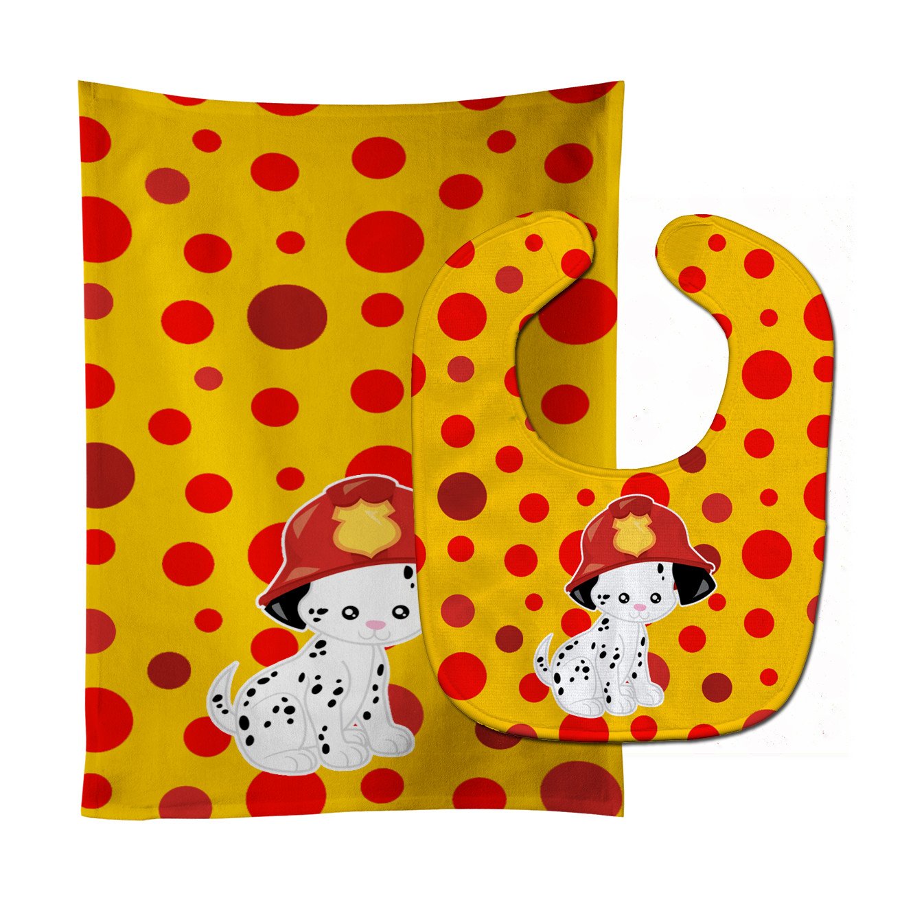 Fireman Dalmatian Puppy Baby Bib & Burp Cloth Easy-Clean Baby Bib Baby Feeding Accessory Baby Mealtime Essential