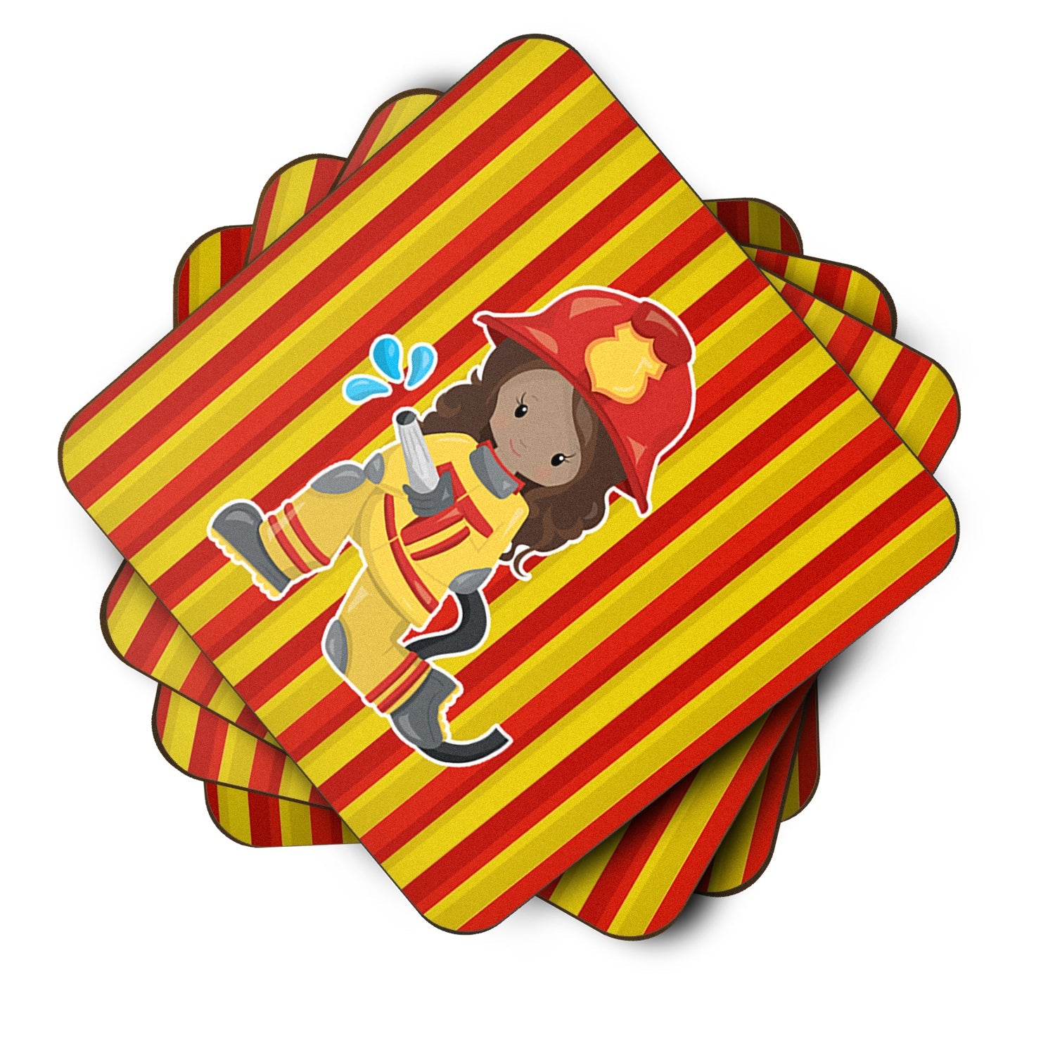 Fireman Girl Foam Coasters Set of 4 Cup Coasters for Indoor Outdoor, Tabletop Protection, Anti Slip, Mouse pad Material