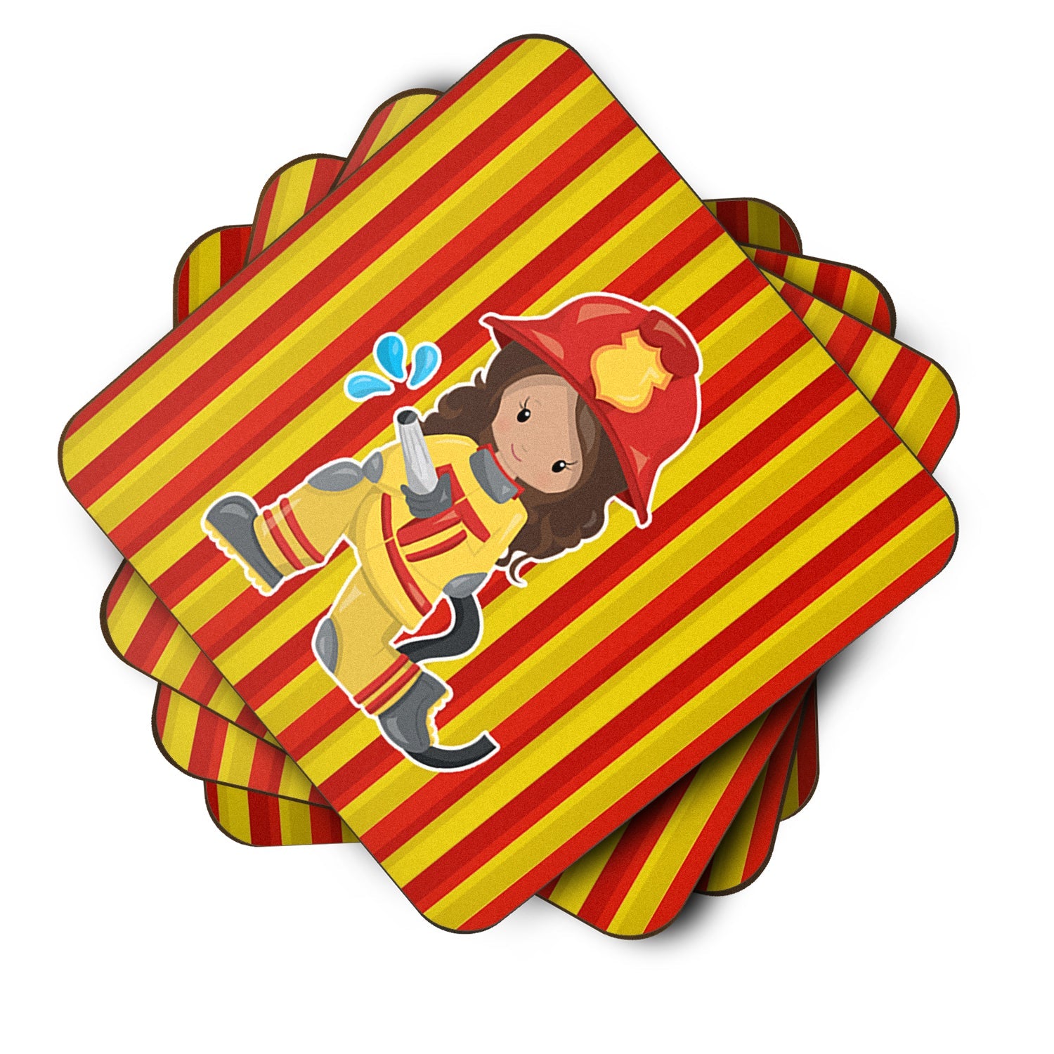 Fireman Girl Foam Coasters Set of 4 Cup Coasters for Indoor Outdoor, Tabletop Protection, Anti Slip, Mouse pad Material