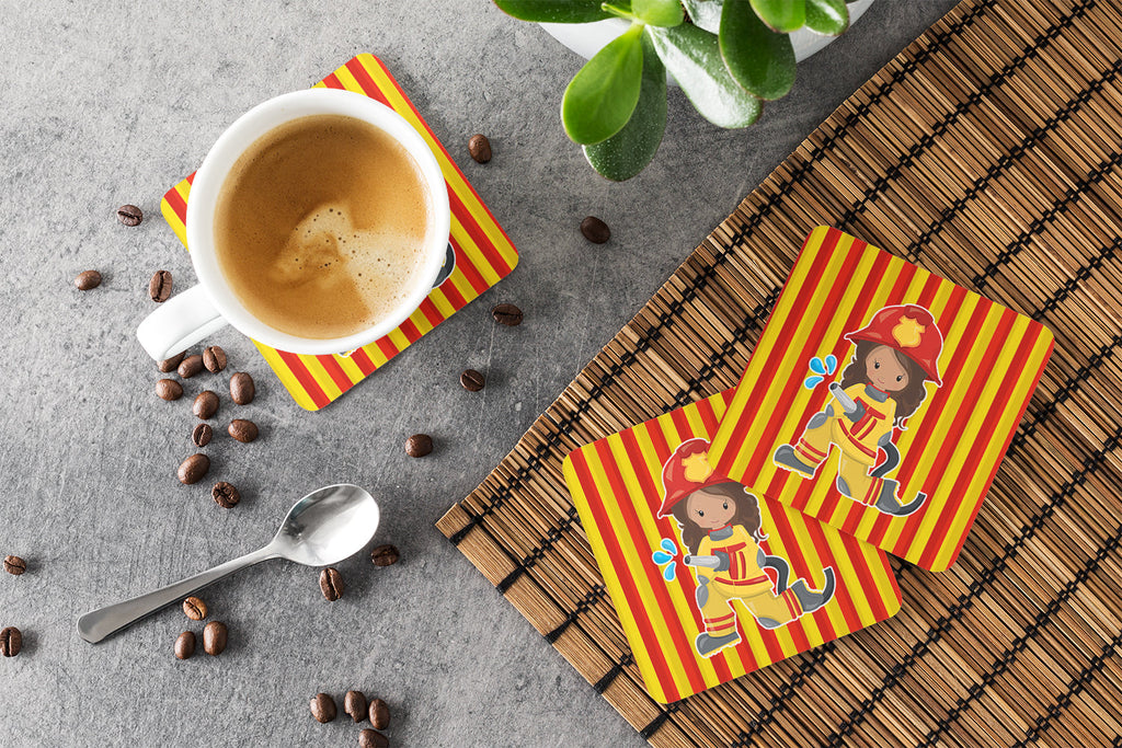Fireman Girl Foam Coasters Set of 4 Cup Coasters for Indoor Outdoor, Tabletop Protection, Anti Slip, Mouse pad Material