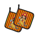Fireman Girl Pot Holder Set of 2 Heat Resistant Quilted Hot Pads 7.5 x 7.5 Inch, Insulated Kitchen Trivets for Cooking & Baking