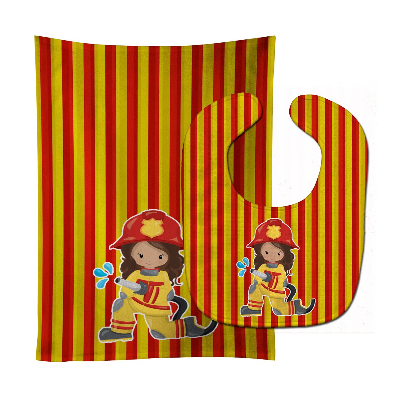 Fireman Girl Baby Bib & Burp Cloth Easy-Clean Baby Bib Baby Feeding Accessory Baby Mealtime Essential