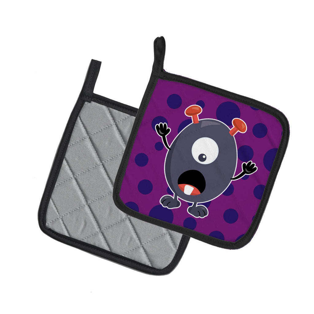 Little Monster Grape Gordo Pot Holder Set of 2 Heat Resistant Quilted Hot Pads 7.5 x 7.5 Inch, Insulated Kitchen Trivets for Cooking & Baking