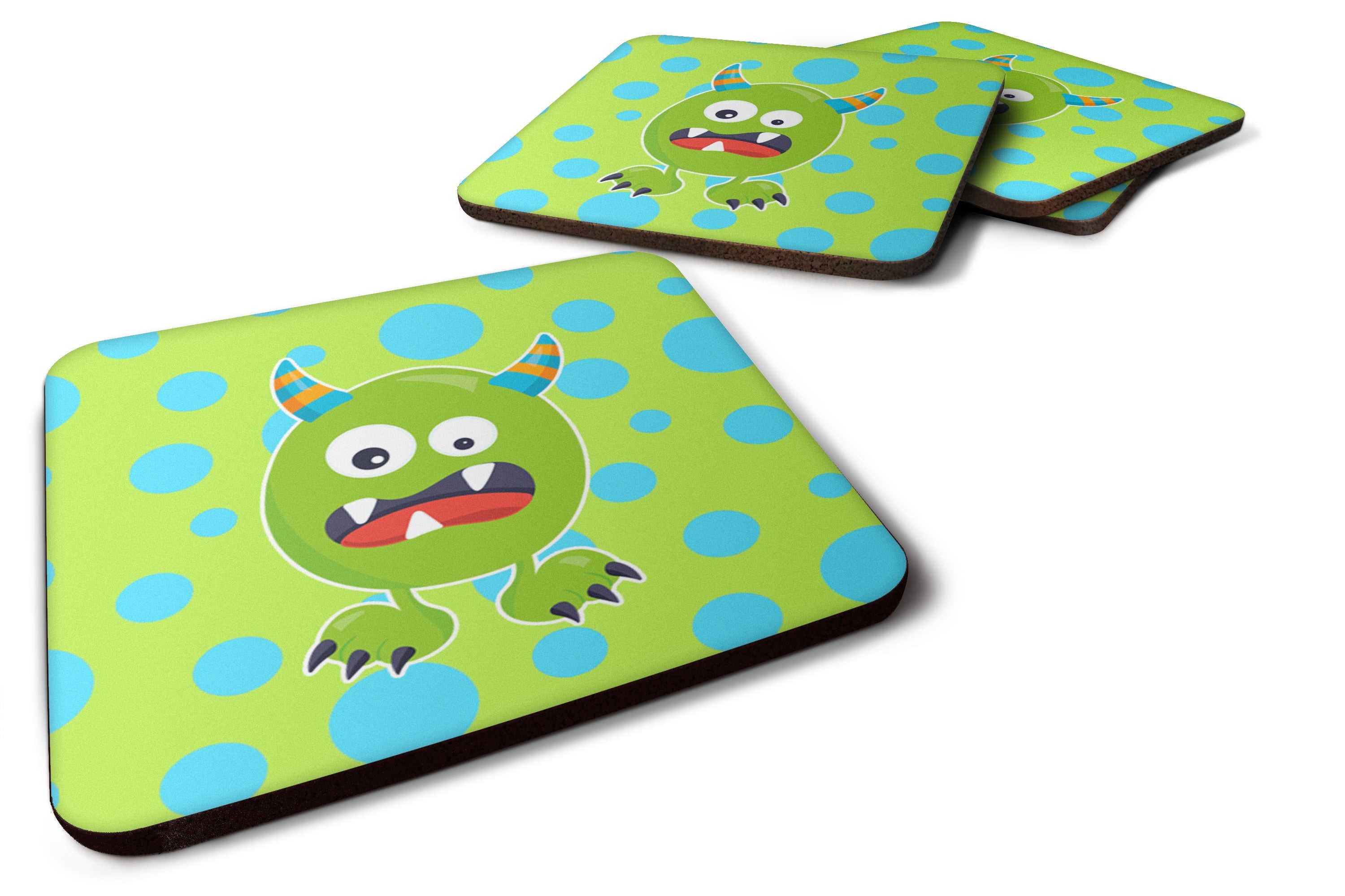 Little Monster Greenie Doodle Foam Coasters Set of 4 Cup Coasters for Indoor Outdoor, Tabletop Protection, Anti Slip, Mouse pad Material