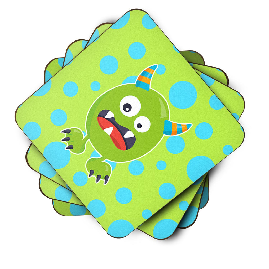 Little Monster Greenie Doodle Foam Coasters Set of 4 Cup Coasters for Indoor Outdoor, Tabletop Protection, Anti Slip, Mouse pad Material