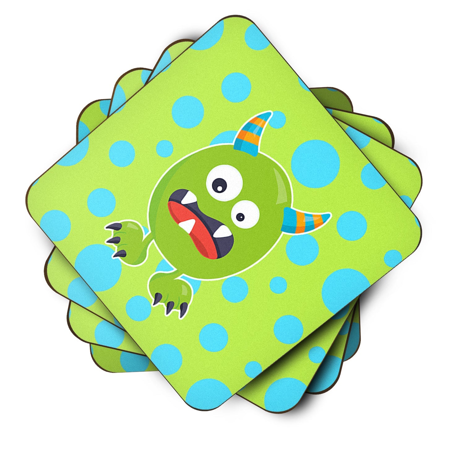 Little Monster Greenie Doodle Foam Coasters Set of 4 Cup Coasters for Indoor Outdoor, Tabletop Protection, Anti Slip, Mouse pad Material