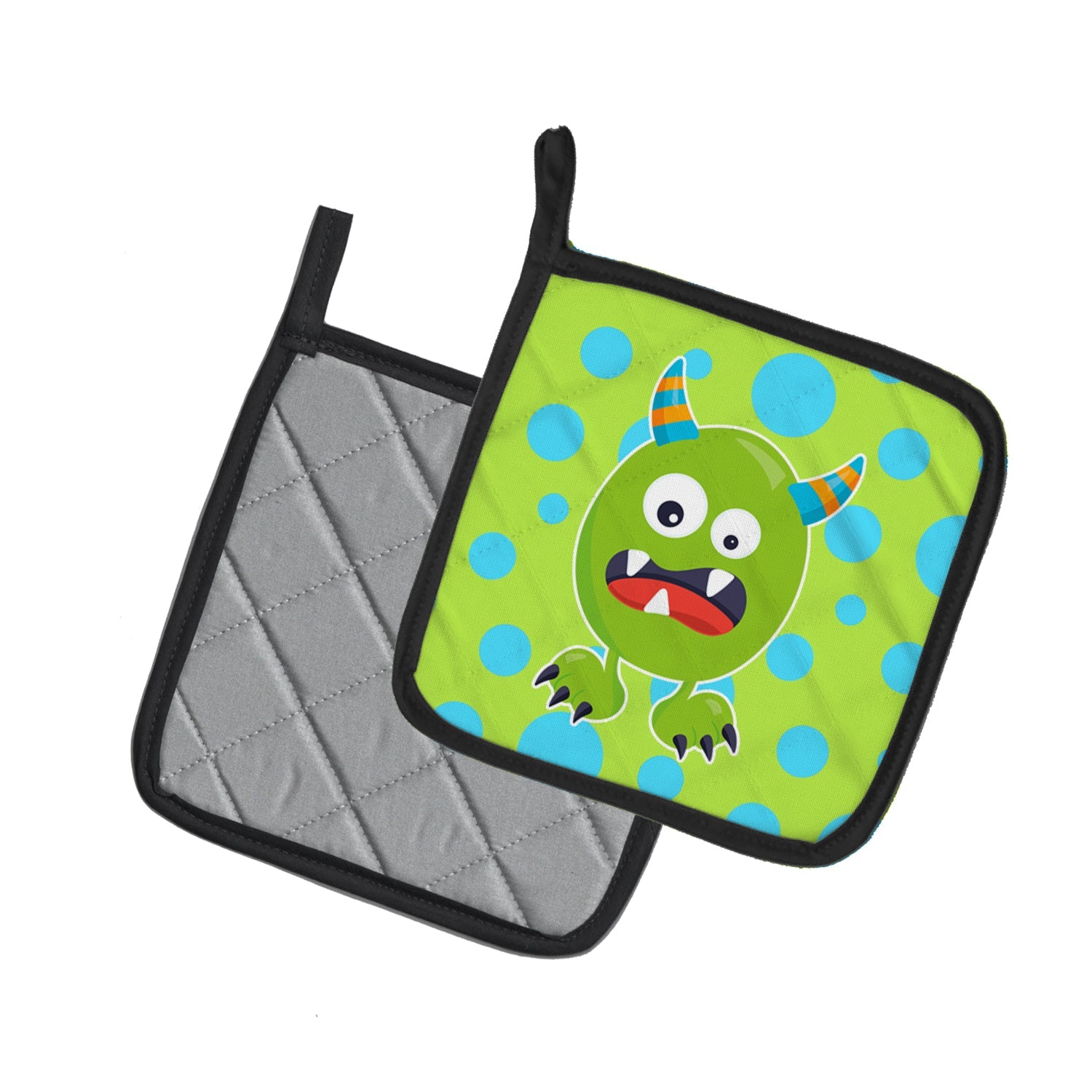 Little Monster Greenie Doodle Pot Holder Set of 2 Heat Resistant Quilted Hot Pads 7.5 x 7.5 Inch, Insulated Kitchen Trivets for Cooking & Baking
