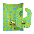 Little Monster Greenie Doodle Baby Bib & Burp Cloth Easy-Clean Baby Bib Baby Feeding Accessory Baby Mealtime Essential