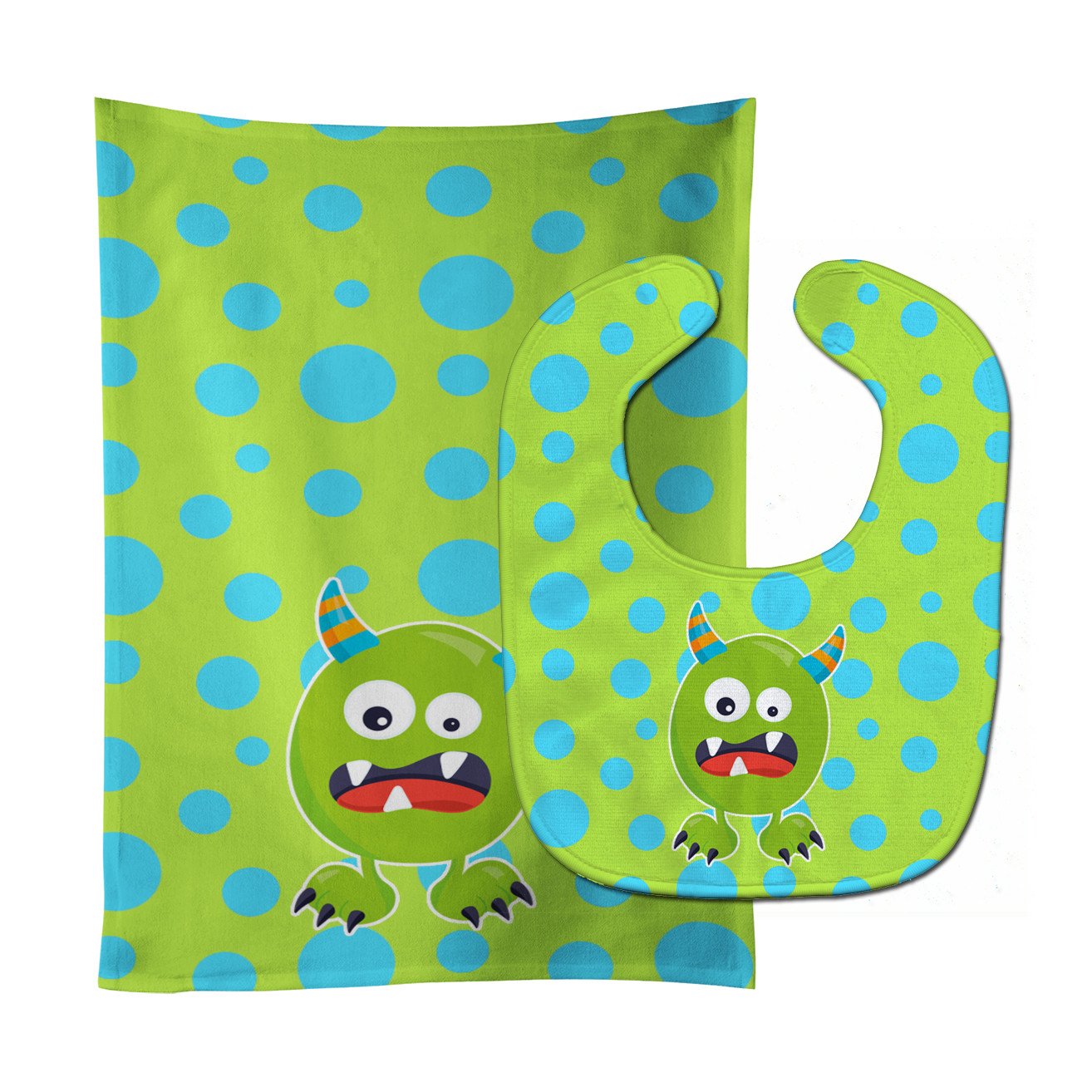 Little Monster Greenie Doodle Baby Bib & Burp Cloth Easy-Clean Baby Bib Baby Feeding Accessory Baby Mealtime Essential