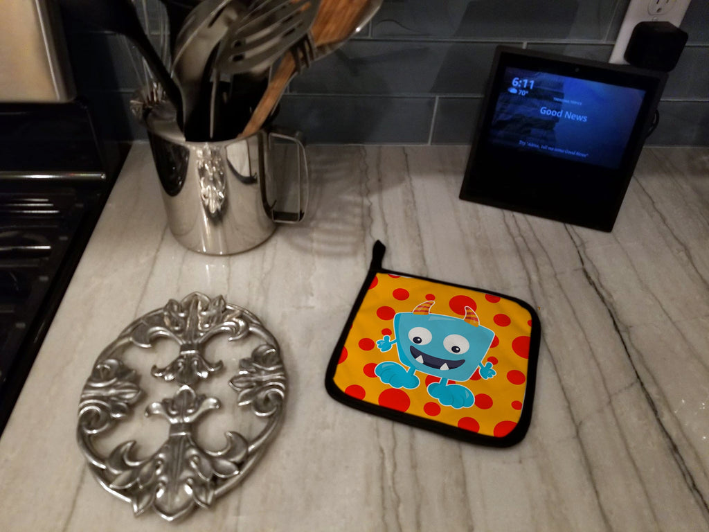 Little Monster Aquadevil Pot Holder Set of 2 Heat Resistant Quilted Hot Pads 7.5 x 7.5 Inch, Insulated Kitchen Trivets for Cooking & Baking