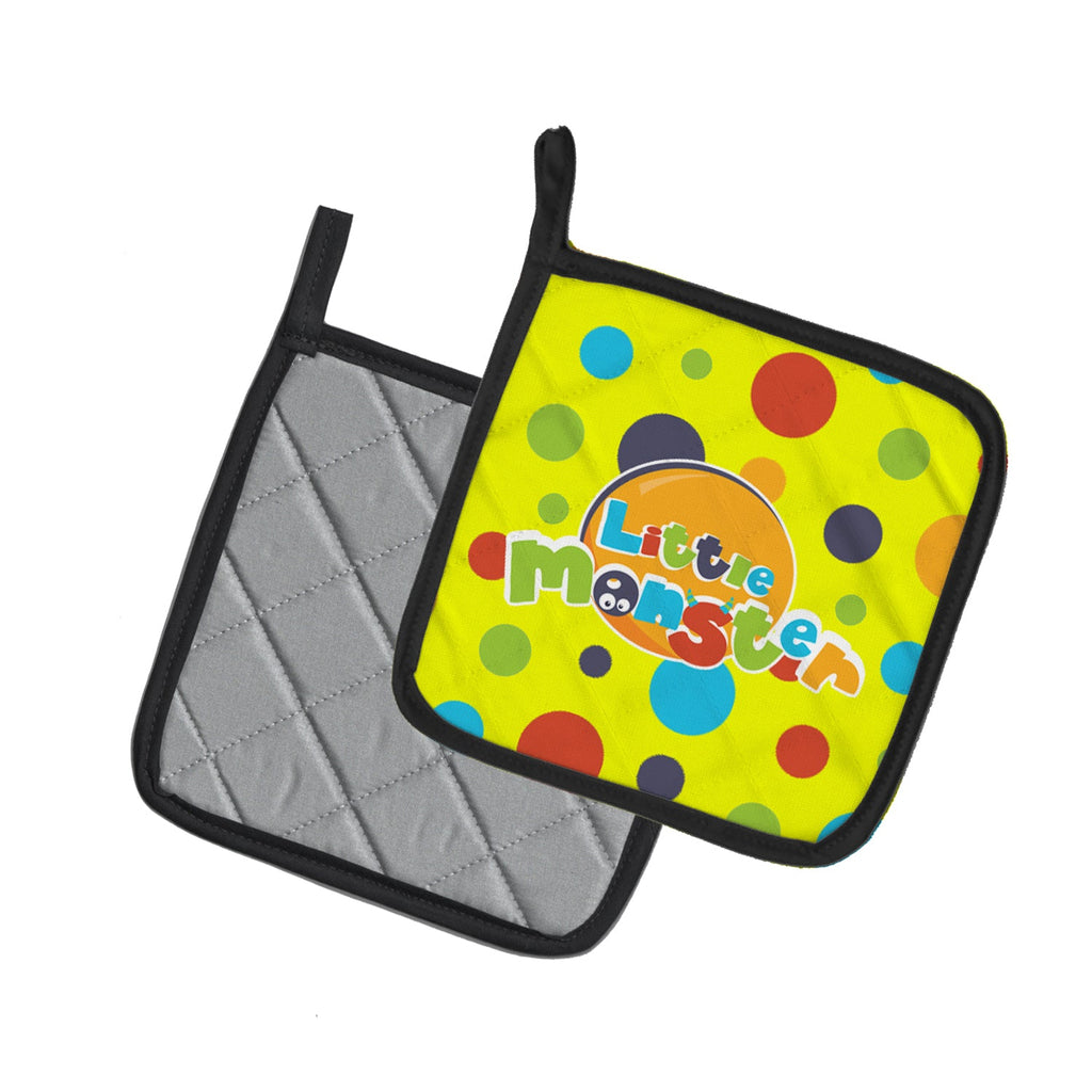 Little Monster Pot Holder Set of 2 Heat Resistant Quilted Hot Pads 7.5 x 7.5 Inch, Insulated Kitchen Trivets for Cooking & Baking